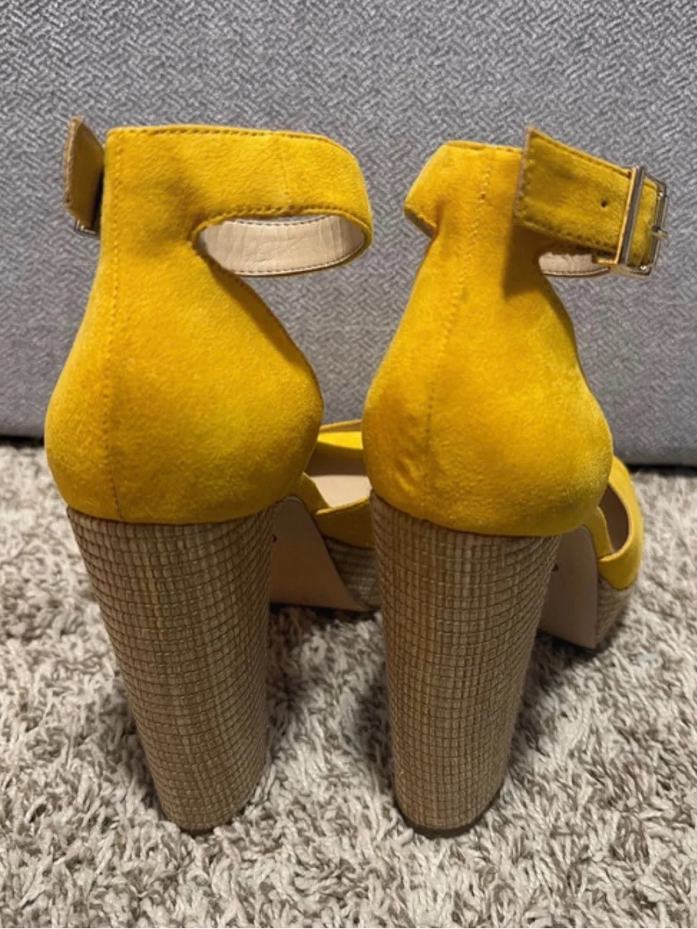 Jessica Simpson Bright Yellow Suede Platform Ankle-Strap Heels
